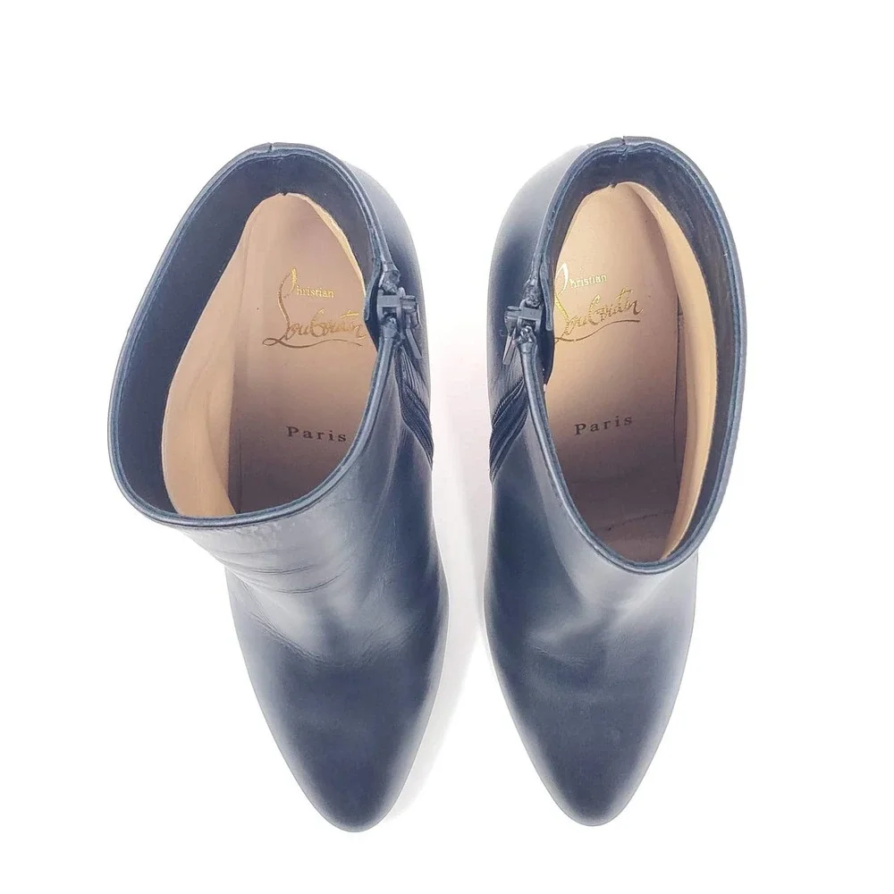 Christian Louboutin Boots Eloise 100 Heeled Ankle Booties Black Leather EU 37.5 - Picture 7 of 8